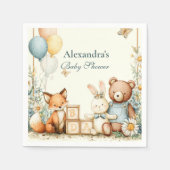 ウッドランドベビーフレンズ赤ちゃんシャワー スタンダードカクテルナプキン (正面)