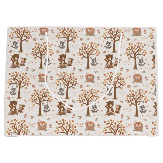 ウッドランドベビーベアーリスアライグマ赤ちゃんシャワー ラージペーパーバッグ (正面)