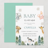ウッドランドベビーベビーシャワー外は寒い 招待状 (正面/裏面)
