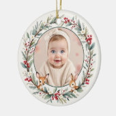 ウッドランドベビー初めてのクリスマスパーソナライズされた写真 セラミックオーナメント (左)
