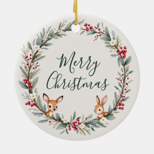 ウッドランドベビー初めてのクリスマス パーソナライズされた セラミックオーナメント (裏面)