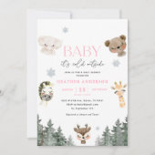 ウッドランドベビー外は冷たい女の子ベビーシャワー 招待状 (正面)