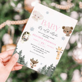 ウッドランドベビー外は冷たい女の子ベビーシャワー 招待状