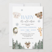 ウッドランドベビー外は寒い男の子の赤ちゃんシャワー 招待状 (正面)
