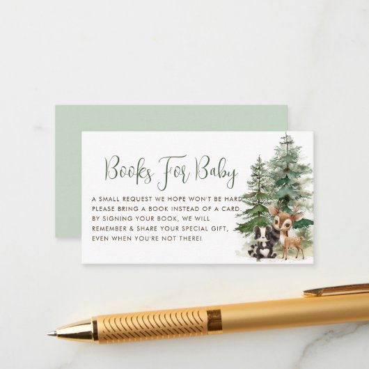 ウッドランドベビー少年アドベンチャーベビーシャワー用の本 エンクロージャーカード (正面/裏面インサイチュ)