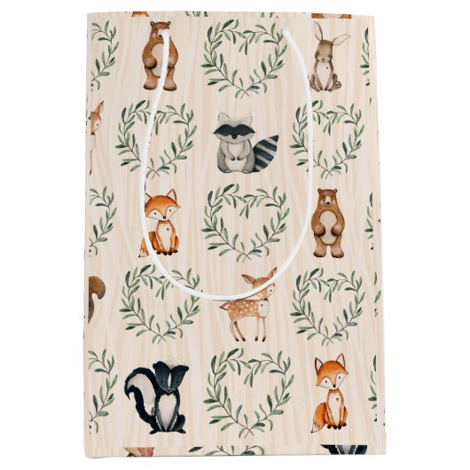 ウッドランドベビー森林動物 ミディアムペーパーバッグ (正面)