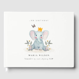 ウッドランドベビー象の葉の任意の年齢誕生日 ゲストブック