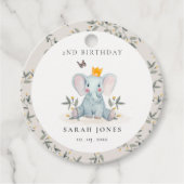 ウッドランドベビー象の葉の任意の年齢誕生日 フェイバータグ (正面)