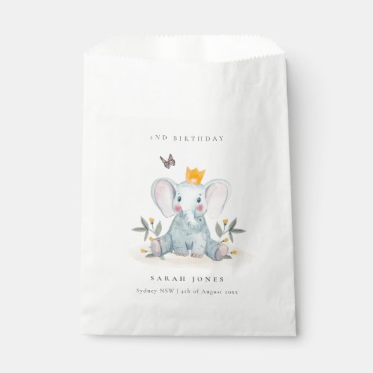 ウッドランドベビー象の葉の任意の年齢誕生日 フェイバーバッグ (正面)