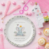 ウッドランドベビー象の葉の任意の年齢誕生日 ペーパープレート (パーティー)