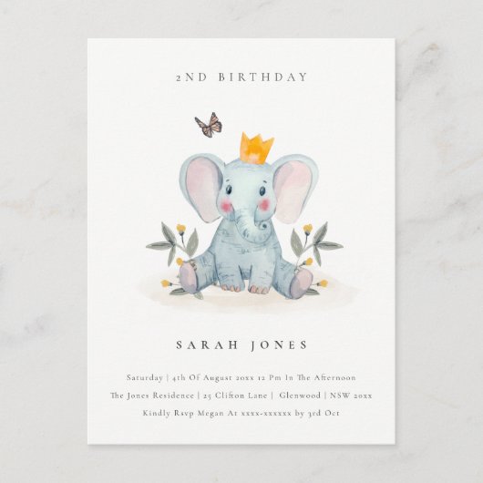 ウッドランドベビー象の葉の任意の年齢誕生日 ポストカード (正面)