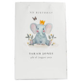 ウッドランドベビー象の葉の任意の年齢誕生日 ミディアムペーパーバッグ (正面)