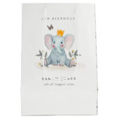 ウッドランドベビー象の葉の任意の年齢誕生日 ミディアムペーパーバッグ (裏面)