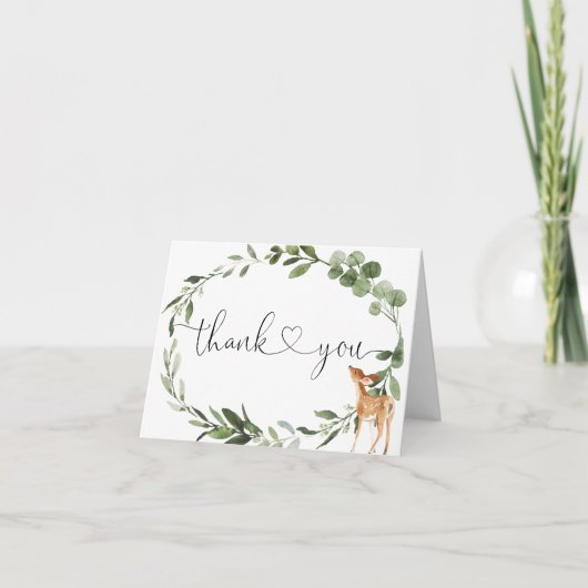 ウッドランドベビー鹿の緑のユーカリ サンキューカード (正面)