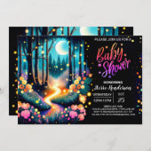 ウッドランドホタル赤ちゃんシャワー 招待状 (正面/裏面)