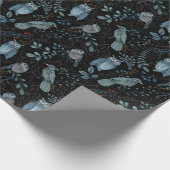 ウッドランドボタニカルフォレストブルーバードフクロウクリスマス ラッピングペーパー (角)