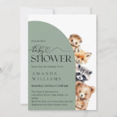 ウッドランドボホモダンニュートラルベビーシャワー 招待状 (正面)