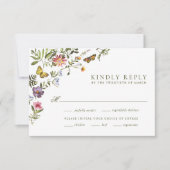ウッドランドボホヴィンテージ植物野草結婚の花 出欠カード (正面)