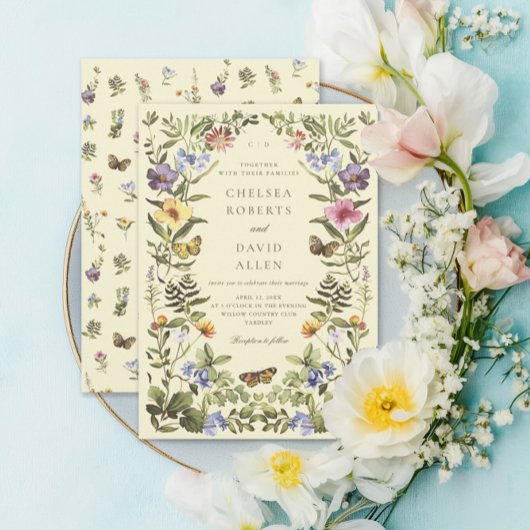 ウッドランドボホヴィンテージ植物野草結婚の花 招待状
