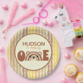 ウッドランドボホーレインボーベアファースト誕生日 ペーパープレート (パーティー)