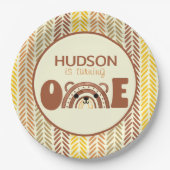 ウッドランドボホーレインボーベアファースト誕生日 ペーパープレート (正面)