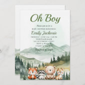 ウッドランドボーイベビー森林動物の赤ちゃんシャワー 招待状 (正面/裏面)