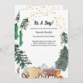 ウッドランドボーイ赤ちゃんシャワー招待状 招待状 (正面/裏面)