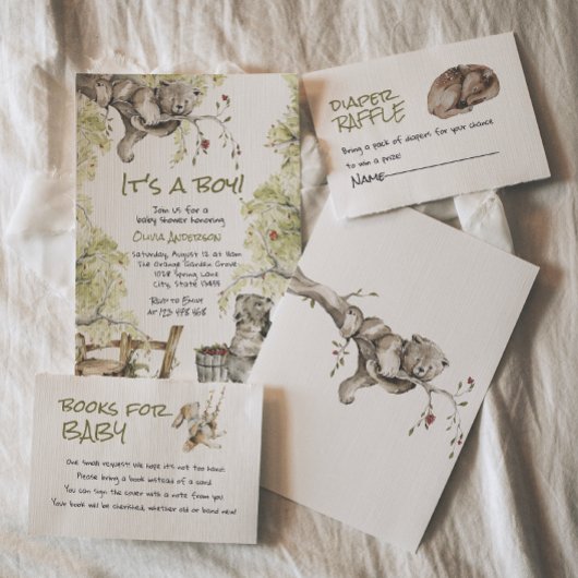 ウッドランドボーイ野生の森クマ動物の赤ちゃんシャワー 招待状