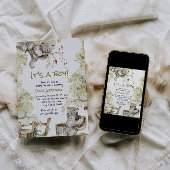 ウッドランドボーイ野生の森クマ動物の赤ちゃんシャワー 招待状