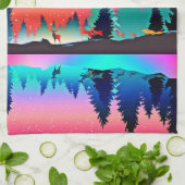 ウッドランドマウンテンオーロラ動物 キッチンタオル (折り畳み)