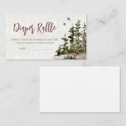 ウッドランドマウンテンベビーシャワーおむつラッフル エンクロージャーカード (正面/裏面)