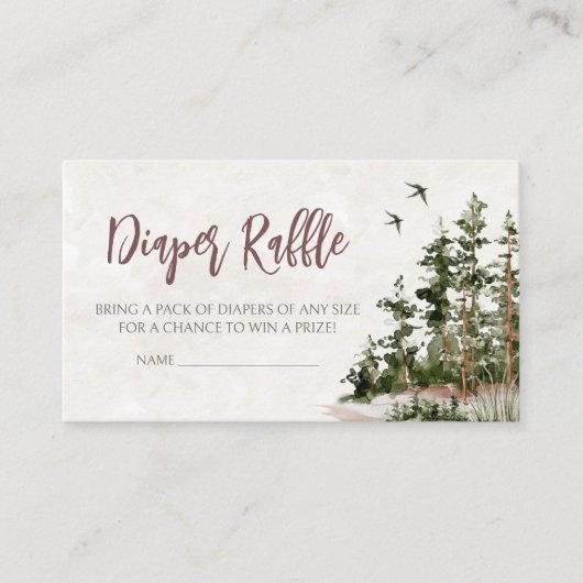 ウッドランドマウンテンベビーシャワーおむつラッフル エンクロージャーカード (正面)