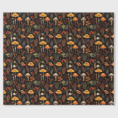 ウッドランドマッシュルームとワイルドフラワー素朴 ラッピングペーパー (フラット)