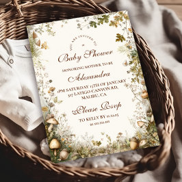 ウッドランドマッシュルームの森のベビーシャワー 招待状