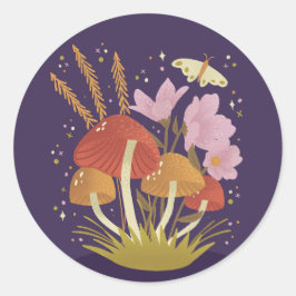 ウッドランドマッシュルームフローライラストレーション ラウンドシール