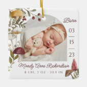ウッドランドマッシュルームベビー誕生統計フォト セラミックオーナメント (正面)