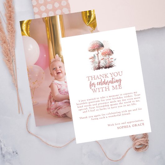 ウッドランドマッシュルーム写真誕生日サンキューカード サンキューカード