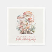 ウッドランドマッシュルーム赤面ピンク子供の誕生日パーティー スタンダードカクテルナプキン (正面)