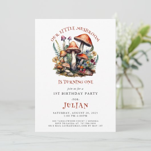 ウッドランドマッシュルーム1歳の誕生日 招待状 (スタンド正面)