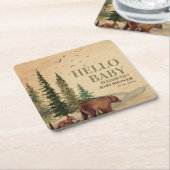 ウッドランドママベア&キューブベビーシャワー スクエアペーパーコースター (アングル)