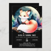 ウッドランドミニマルキツネ誕生日デジタル 招待状 (正面/裏面)