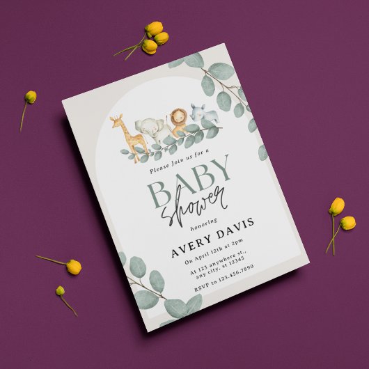 ウッドランドモダンアニマルズフォレストボーイベビーシャワーInv 招待状