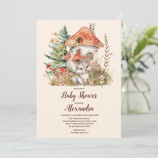 ウッドランドモダンアニマルズフォレストボーイ赤ちゃんシャワー 招待状 (スタンド正面)