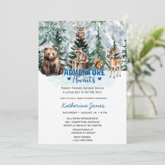 ウッドランドモダンアニマルズフォレストボーイ赤ちゃんシャワー 招待状 (スタンド正面)