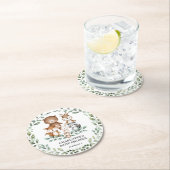 ウッドランドモダングリーンリー動物の赤ちゃんシャワーの装飾 ラウンドペーパーコースター (インサイチュ)