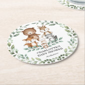 ウッドランドモダングリーンリー動物の赤ちゃんシャワーの装飾 ラウンドペーパーコースター (アングル)