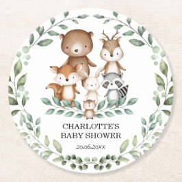 ウッドランドモダングリーンリー動物の赤ちゃんシャワーの装飾 ラウンドペーパーコースター
