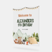 ウッドランドモダンハッピーキャンパーキャンプ子供の誕生日 アクリルサイン (傾斜)