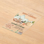 ウッドランドモダンハッピーキャンパーキャンプ子供の誕生日 アクリル招待状 (レイダウン)