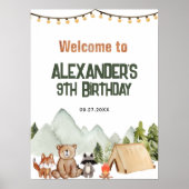 ウッドランドモダンハッピーキャンパーキャンプ子供の誕生日 ポスター (正面)